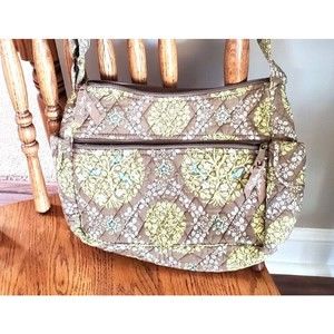 Vera Bradley Cross Body Purse Green Brown Teal Birds Zipper Top Pockets